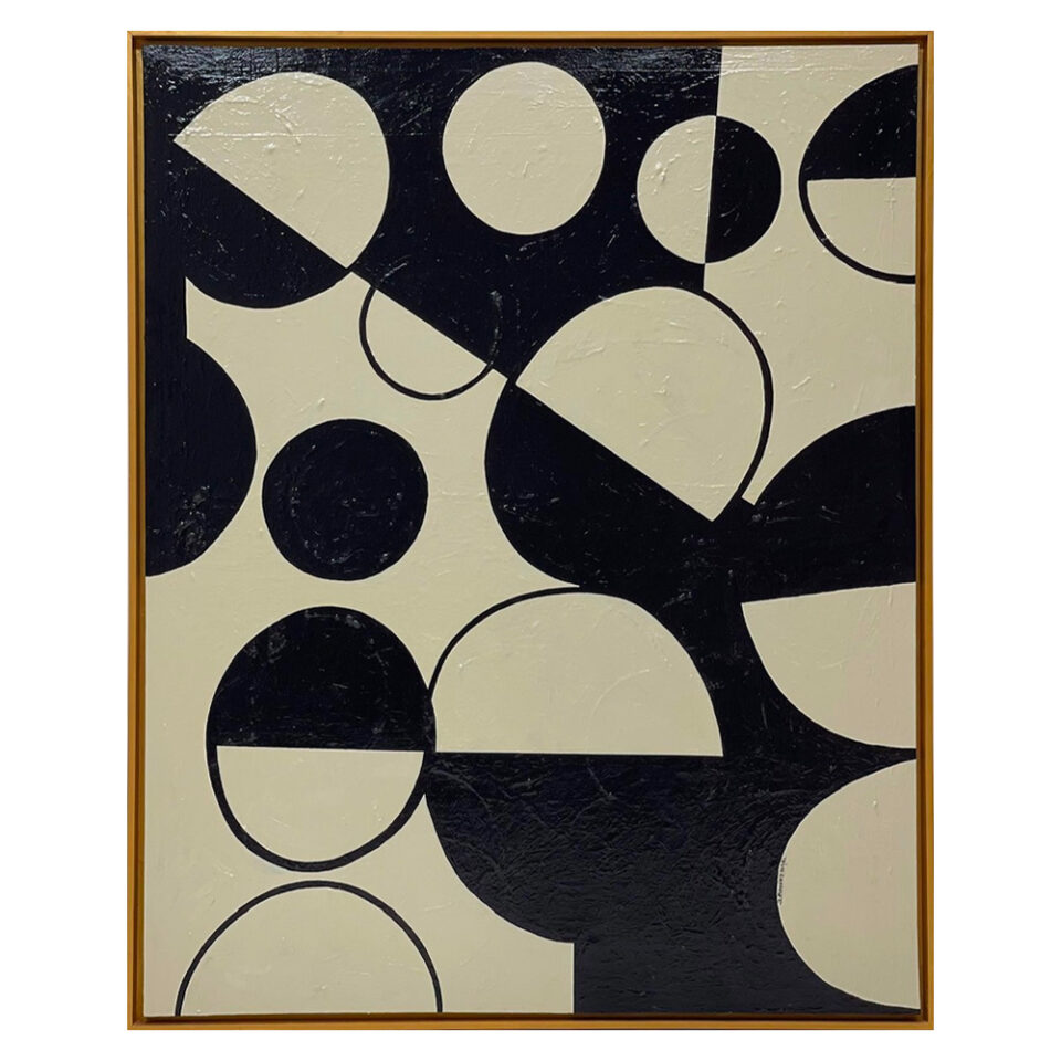 Black and white painting with circles