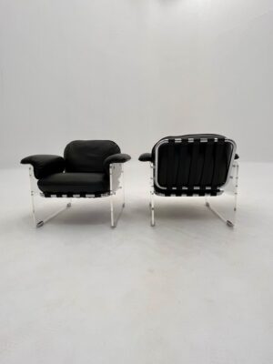 Pace Collection Set of Argenta Lucite Chairs in Italian Leather