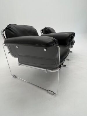 Pace Collection Set of Argenta Lucite Chairs in Italian Leather