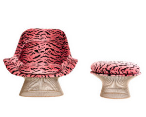 Warren Platner Easy Chair and Ottoman in Scalamandre Pink Tigre Fabric