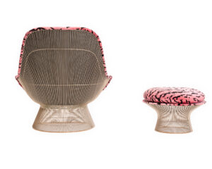 Warren Platner Easy Chair and Ottoman in Scalamandre Pink Tigre Fabric