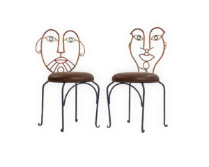 Pair of John Risley Style Wrought Iron Chairs